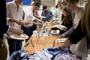 Bagels and lox are served at the Winnick Hillel Center on Wednesday night, as students gather to break fast after a day of fasting for Yom Kippur, the holiest day of the year for the Jewish faith. After a new policy was made last year, SU no longer cancels class for the holiday.