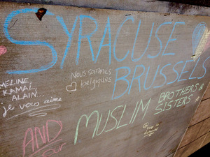 Following the terrorist attacks in Brussels on Tuesday, a mural was drawn on the Quad in support of Brussels.