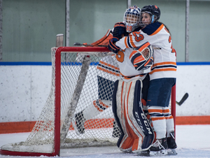 Abbey Miller and Megan Quinn, pictured after a win over Penn State, were part of a strong Syracuse defensive performance against Mercyhurst.