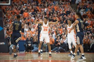 Tyus Battle falls back on defense last season against Georgia Tech in a 90-61 Syracuse win. 