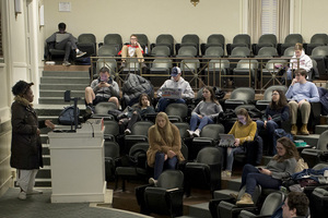 Student Association Comptroller Cierra Britton reviews the organization's expected finances for the next academic year during SA's regular Monday night meeting.