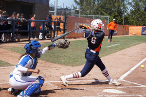 Alicia Hansen, pictured earlier this season against Duke, grounds out to third. Hansen recorded SU's lone hit on Saturday. 