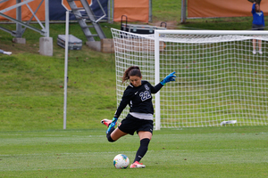 Starting goalkeeper Lysianne Proulx, pictured last season, tallied a career-high 10 saves in Syracuse's season-opening loss to Pittsburgh.