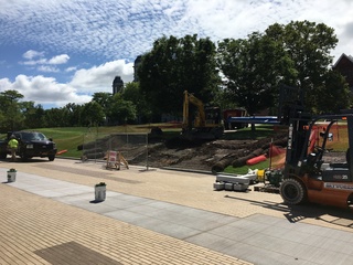 As summer is coming to an end, new grass is being put down in a section of land along the promenade. Photo taken Aug. 17, 2016